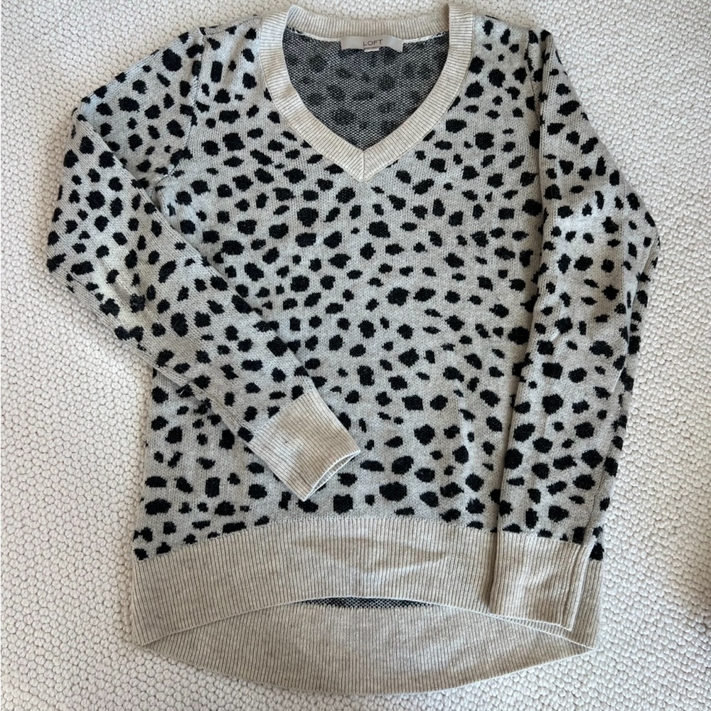 LOFT Cream and Black V-Neck Sweater